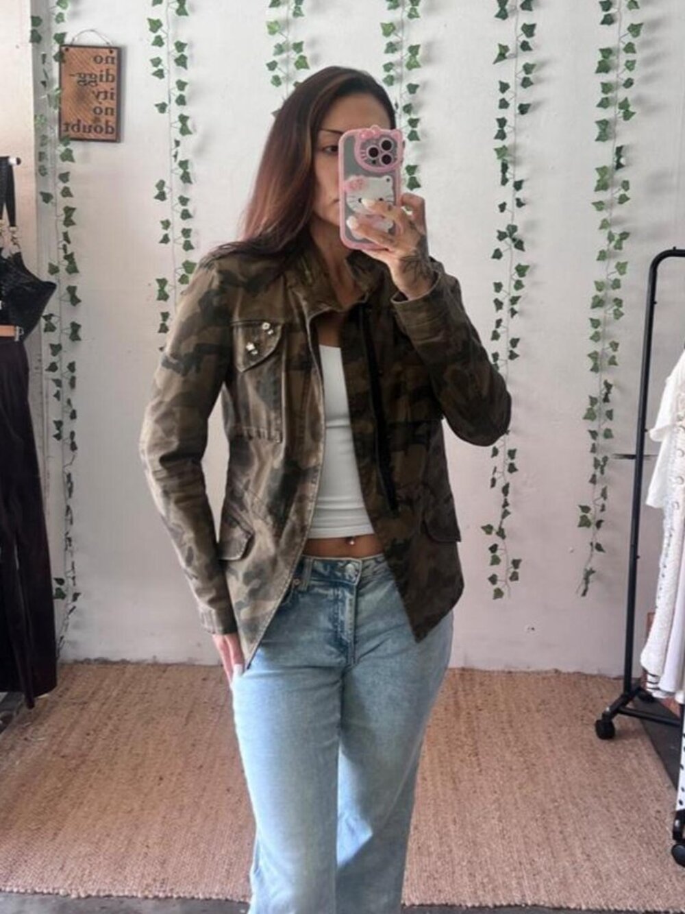 Zara camo jacket with rhinestone studs on front and buttons on shoulders size S